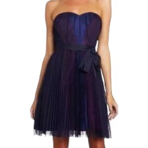 MAX AND CLEO Jasmine Sleeveless Pleated Tulle Taffeta Dark Night Dress Sz 8 New!